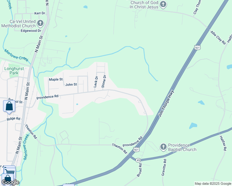 map of restaurants, bars, coffee shops, grocery stores, and more near 744 Providence Road in Roxboro