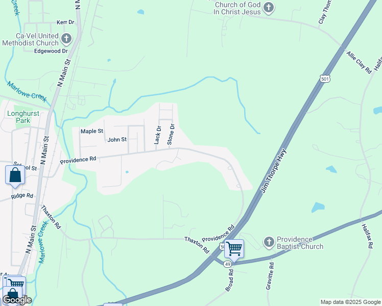 map of restaurants, bars, coffee shops, grocery stores, and more near 744 Providence Road in Roxboro