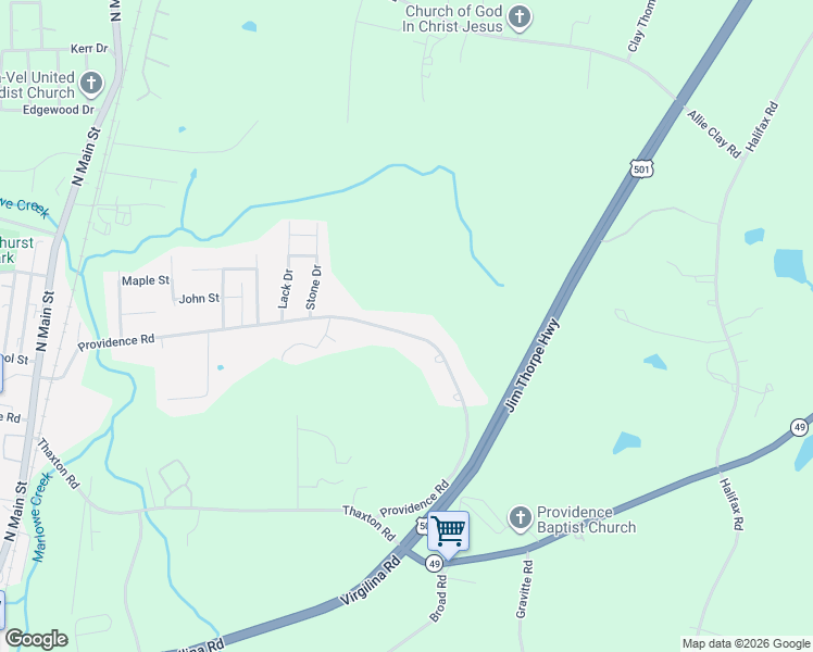 map of restaurants, bars, coffee shops, grocery stores, and more near 855 Providence Road in Roxboro