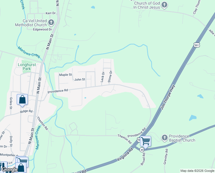 map of restaurants, bars, coffee shops, grocery stores, and more near 630 Providence Road in Roxboro