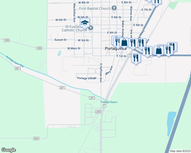 map of restaurants, bars, coffee shops, grocery stores, and more near 57 Portage Village in Portageville