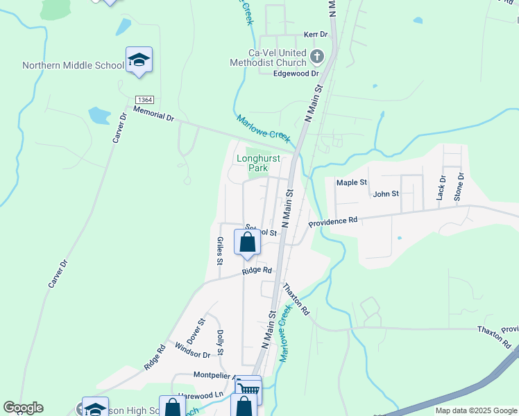 map of restaurants, bars, coffee shops, grocery stores, and more near 1419 Beacon Street in Roxboro