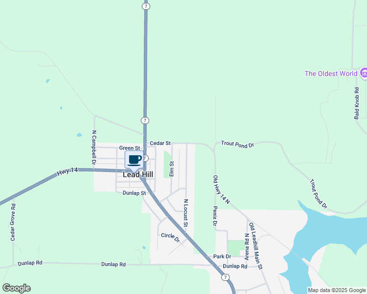 map of restaurants, bars, coffee shops, grocery stores, and more near 135 North Locust Street in Lead Hill