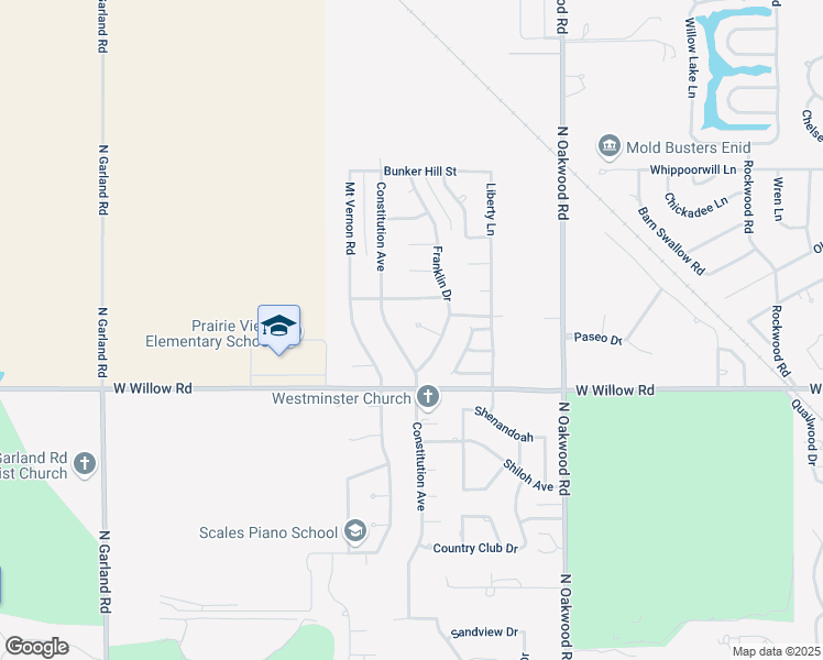 map of restaurants, bars, coffee shops, grocery stores, and more near 4219 Patrick Henry Place in Enid