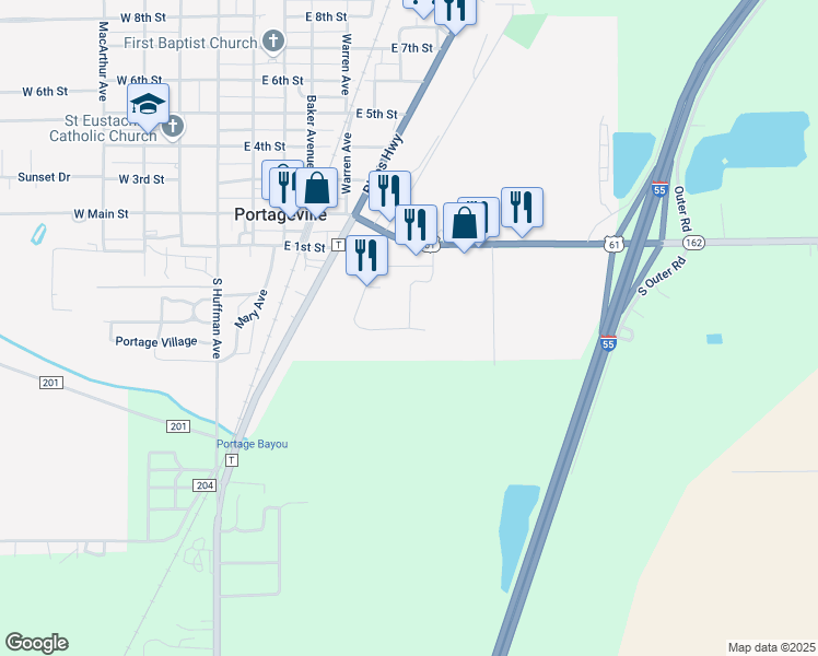 map of restaurants, bars, coffee shops, grocery stores, and more near 312 Haynes Drive in Portageville