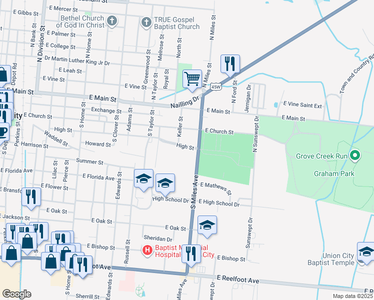 map of restaurants, bars, coffee shops, grocery stores, and more near 1417 High Street in Union City