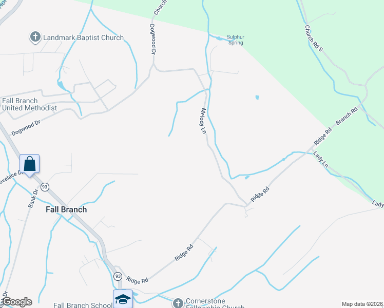 map of restaurants, bars, coffee shops, grocery stores, and more near 197 Melody Lane in Fall Branch