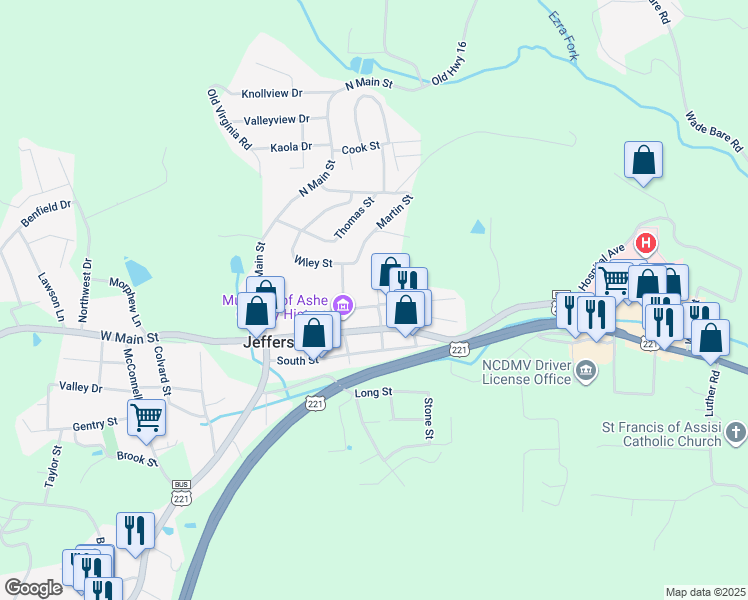 map of restaurants, bars, coffee shops, grocery stores, and more near 325 Court Street in Jefferson