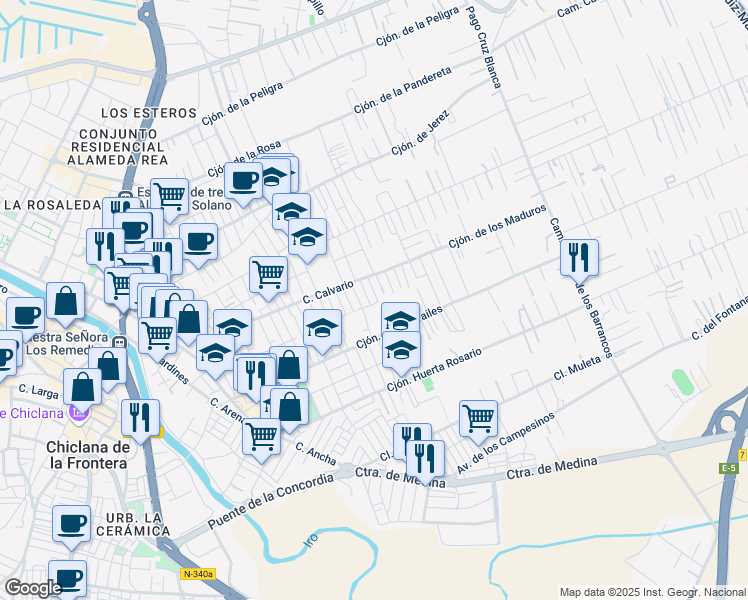 map of restaurants, bars, coffee shops, grocery stores, and more near 6 Calle la Gomera in Chiclana de la Frontera