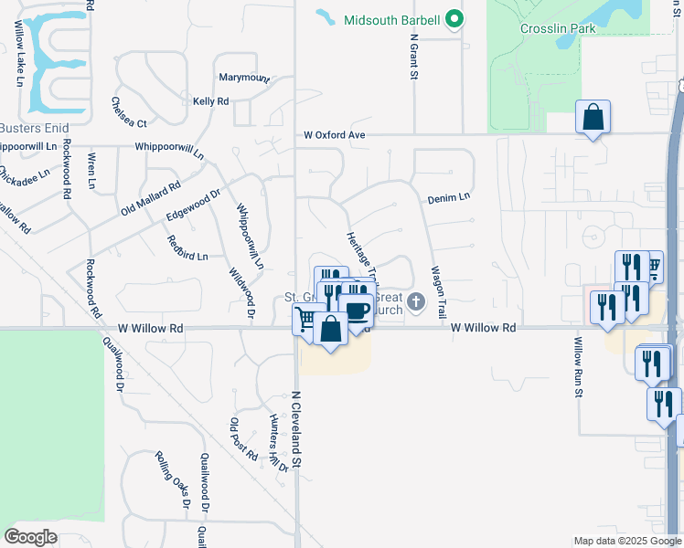 map of restaurants, bars, coffee shops, grocery stores, and more near 2565 Homestead Road in Enid