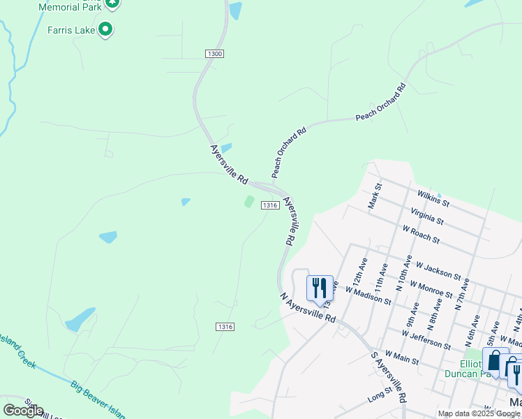 map of restaurants, bars, coffee shops, grocery stores, and more near 172 Station Road in Mayodan