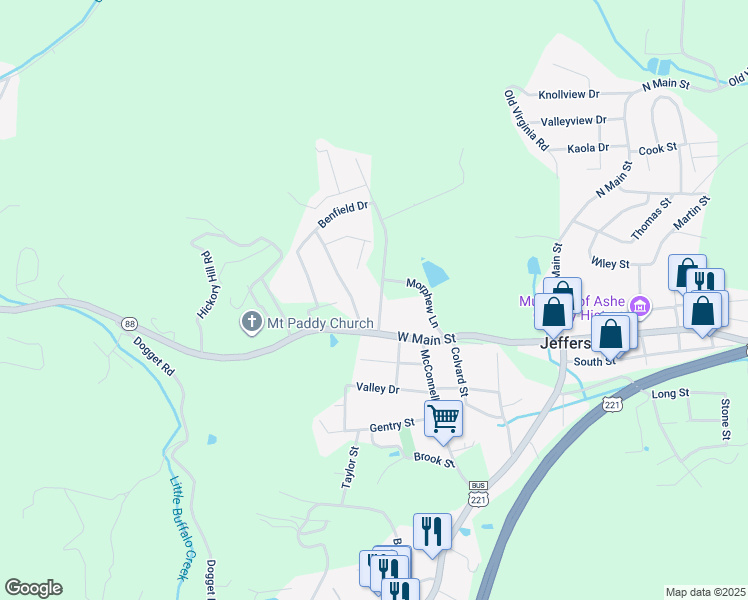 map of restaurants, bars, coffee shops, grocery stores, and more near 107 Northwest Drive in Jefferson
