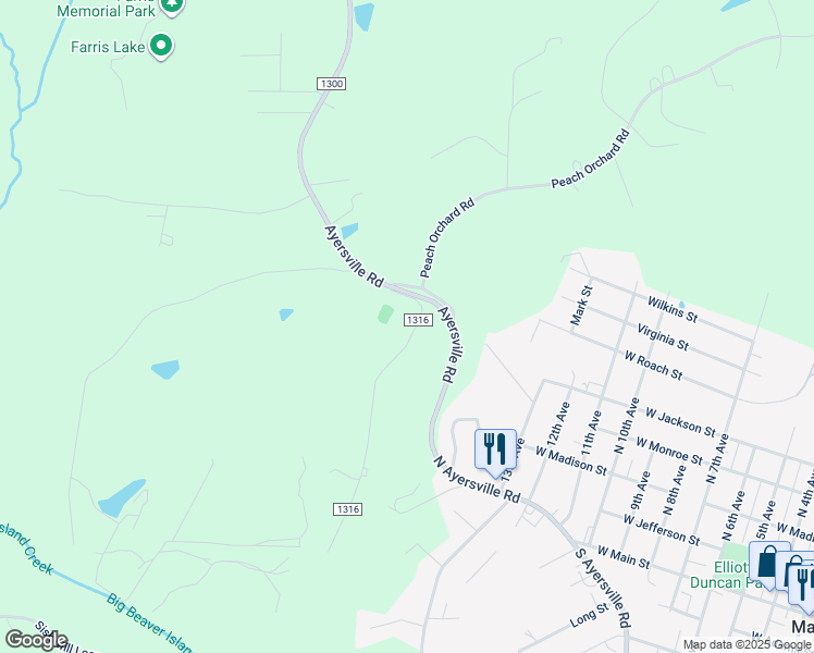 map of restaurants, bars, coffee shops, grocery stores, and more near 172 Station Road in Mayodan