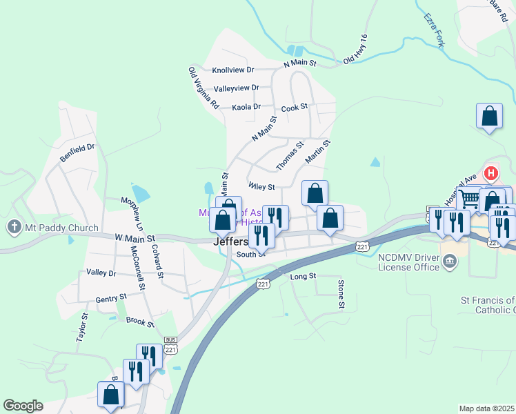 map of restaurants, bars, coffee shops, grocery stores, and more near 125 Court Street in Jefferson