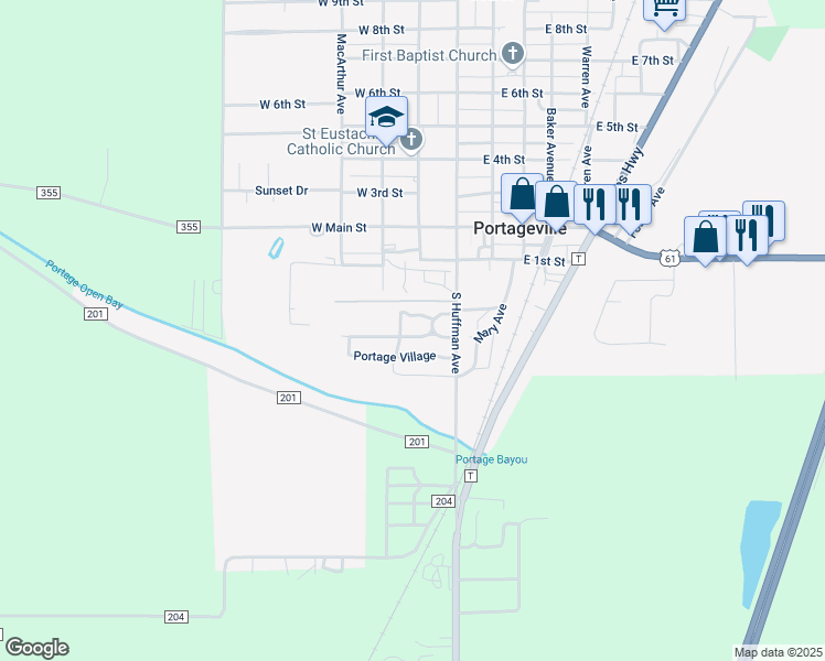 map of restaurants, bars, coffee shops, grocery stores, and more near 57 Portage Village in Portageville