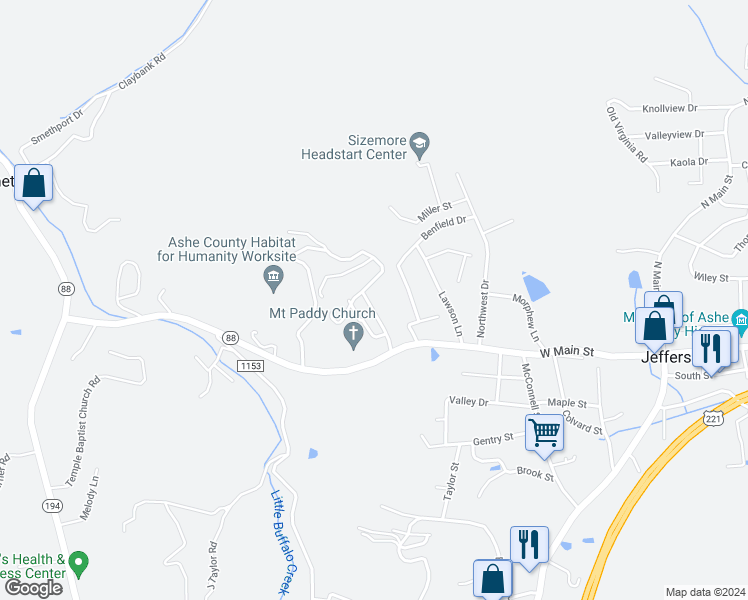 map of restaurants, bars, coffee shops, grocery stores, and more near 226 Ashley Farm Trail in Jefferson