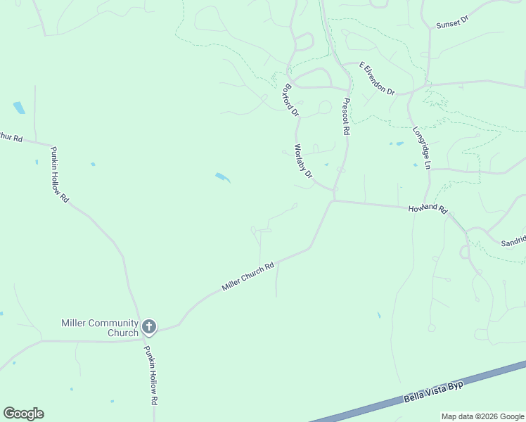map of restaurants, bars, coffee shops, grocery stores, and more near 13029 Miller Church Road in Bentonville