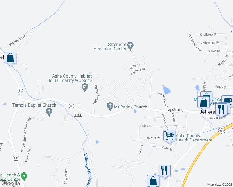 map of restaurants, bars, coffee shops, grocery stores, and more near 226 Ashley Farm Trail in Jefferson