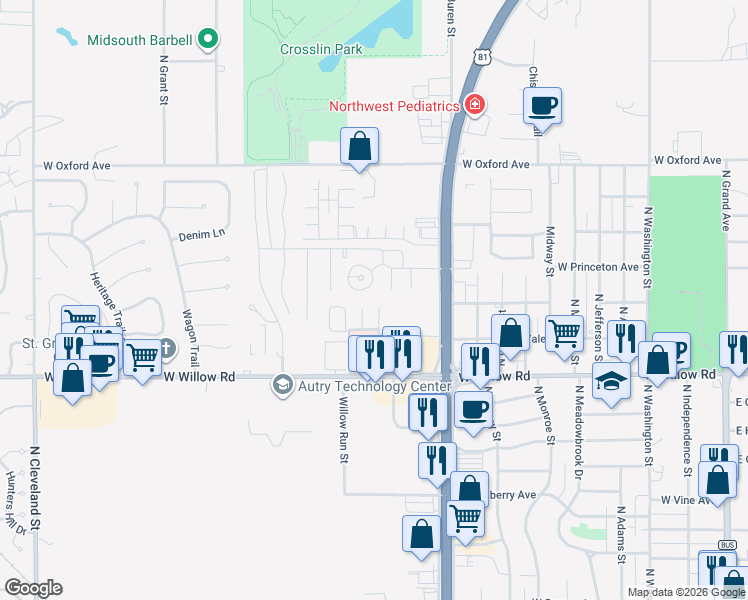 map of restaurants, bars, coffee shops, grocery stores, and more near 25 Boulder in Enid