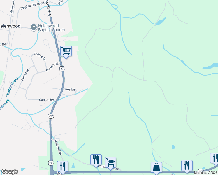 map of restaurants, bars, coffee shops, grocery stores, and more near 869 Elb Pvt Road in Helenwood