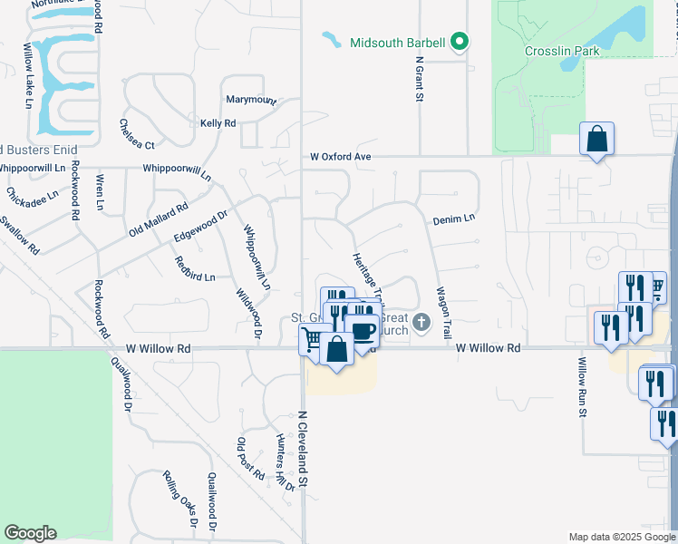 map of restaurants, bars, coffee shops, grocery stores, and more near 2546 Homestead Road in Enid