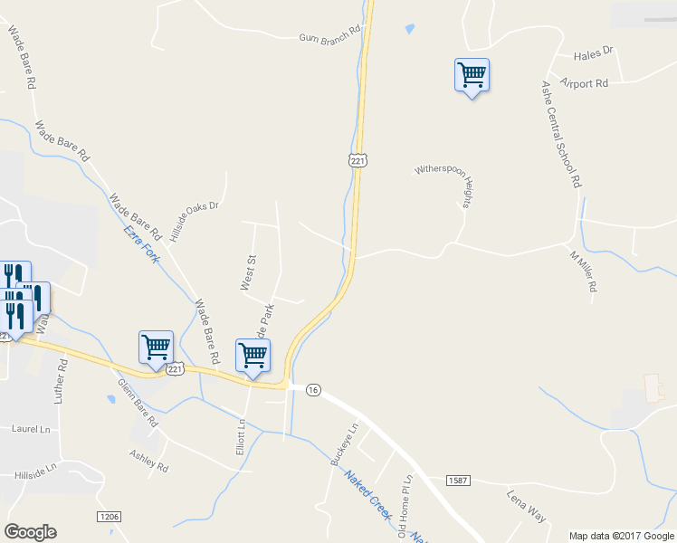 map of restaurants, bars, coffee shops, grocery stores, and more near 1895 U.S. Highway 221 North in Jefferson