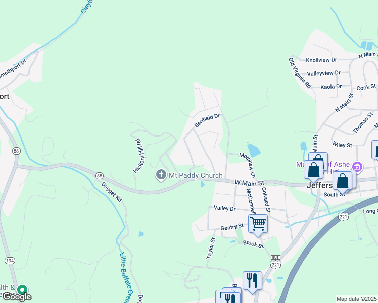 map of restaurants, bars, coffee shops, grocery stores, and more near McNeill Hill Road in Jefferson
