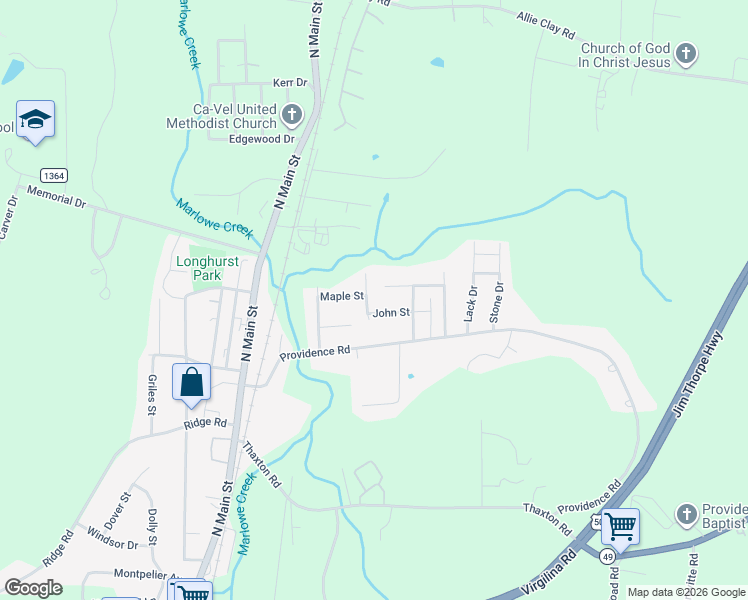 map of restaurants, bars, coffee shops, grocery stores, and more near 207 Lawrence Street in Roxboro