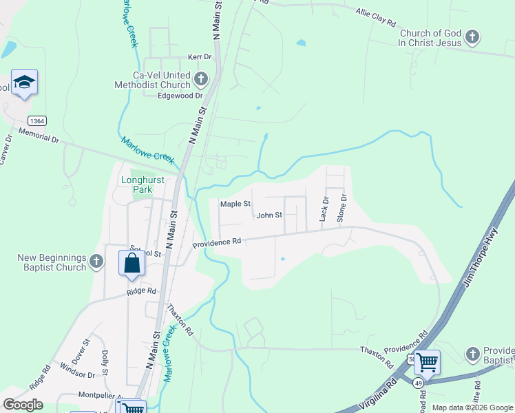 map of restaurants, bars, coffee shops, grocery stores, and more near 207 Lawrence Street in Roxboro