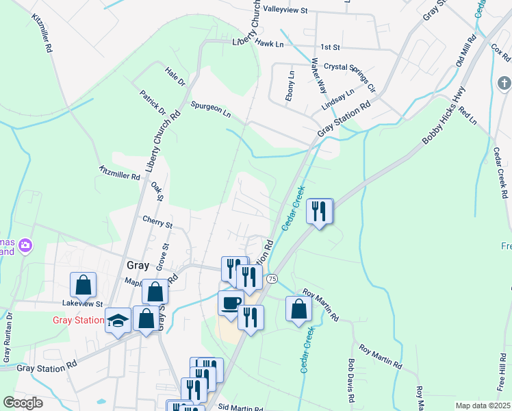 map of restaurants, bars, coffee shops, grocery stores, and more near 413 Piper Glen in Johnson City