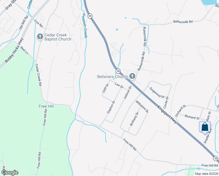 map of restaurants, bars, coffee shops, grocery stores, and more near 110 Cliff Drive in Johnson City