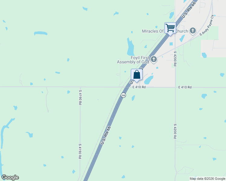 map of restaurants, bars, coffee shops, grocery stores, and more near 16254 East 410 Road in Claremore