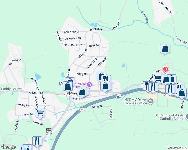 map of restaurants, bars, coffee shops, grocery stores, and more near 533 Martin Street in Jefferson