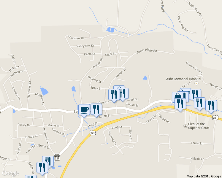 map of restaurants, bars, coffee shops, grocery stores, and more near 533 Martin Street in Jefferson