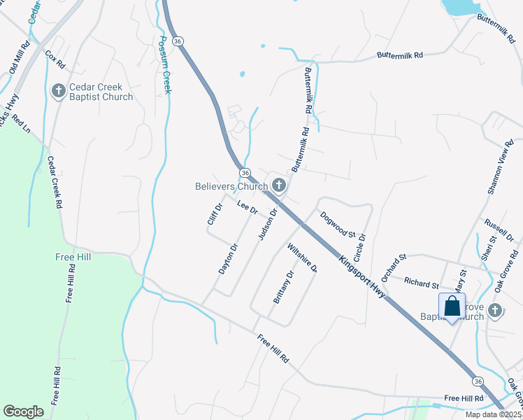 map of restaurants, bars, coffee shops, grocery stores, and more near 113 Lee Drive in Johnson City