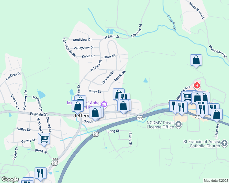 map of restaurants, bars, coffee shops, grocery stores, and more near 137 Eller Street in Jefferson