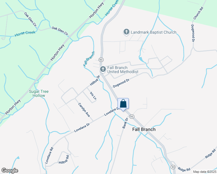 map of restaurants, bars, coffee shops, grocery stores, and more near 1762 Tennessee 93 in Fall Branch