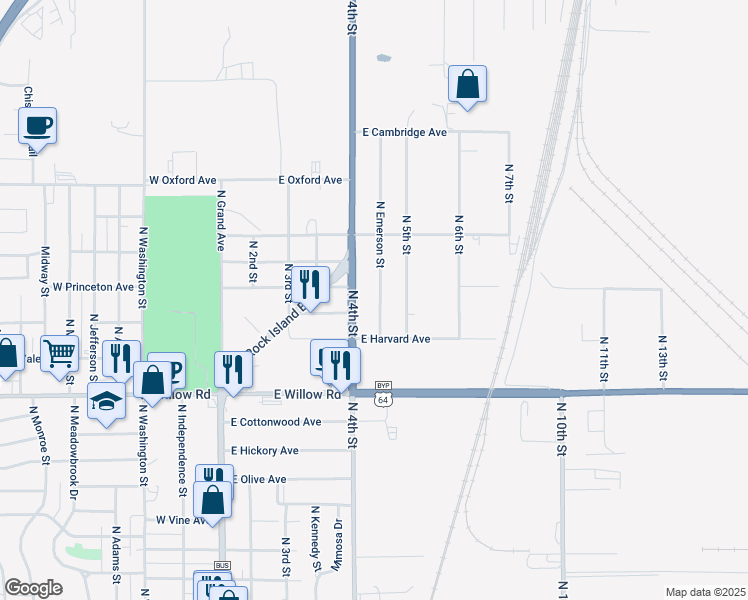 map of restaurants, bars, coffee shops, grocery stores, and more near 2614 North Emerson Street in Enid