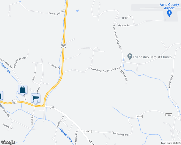 map of restaurants, bars, coffee shops, grocery stores, and more near 416 Friendship Baptist Church Road in Jefferson