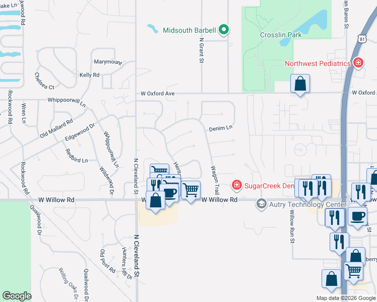 map of restaurants, bars, coffee shops, grocery stores, and more near 2021 Buggy Whip Lane in Enid