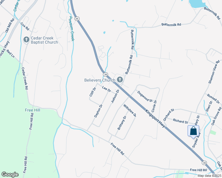 map of restaurants, bars, coffee shops, grocery stores, and more near 113 Lee Drive in Johnson City