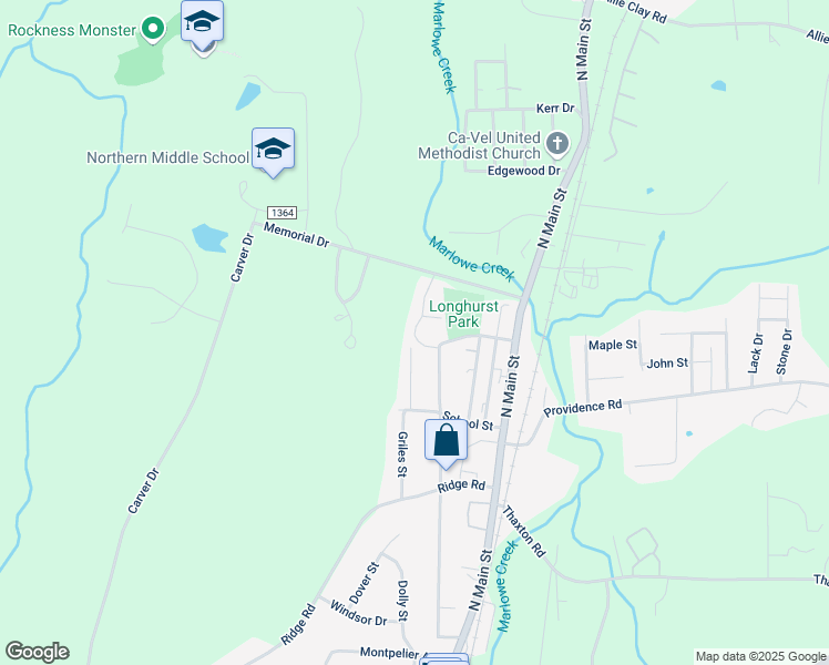 map of restaurants, bars, coffee shops, grocery stores, and more near 1512 Pine Ridge Drive in Roxboro