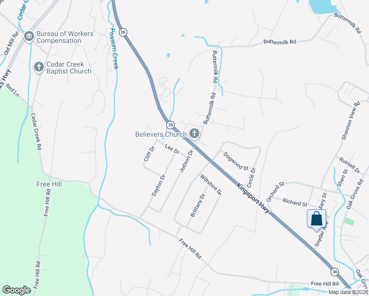map of restaurants, bars, coffee shops, grocery stores, and more near 113 Lee Drive in Johnson City