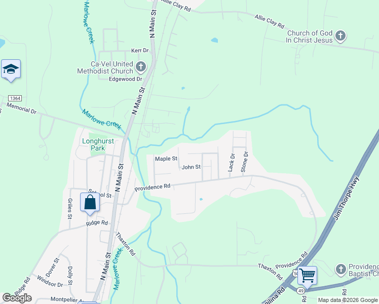 map of restaurants, bars, coffee shops, grocery stores, and more near 207 Lawrence Street in Roxboro