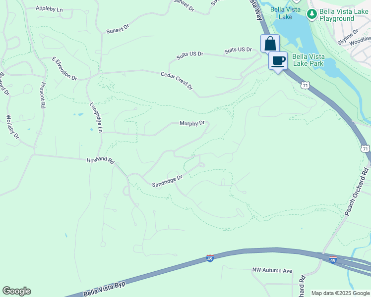 map of restaurants, bars, coffee shops, grocery stores, and more near 63 Murphy Drive in Bella Vista