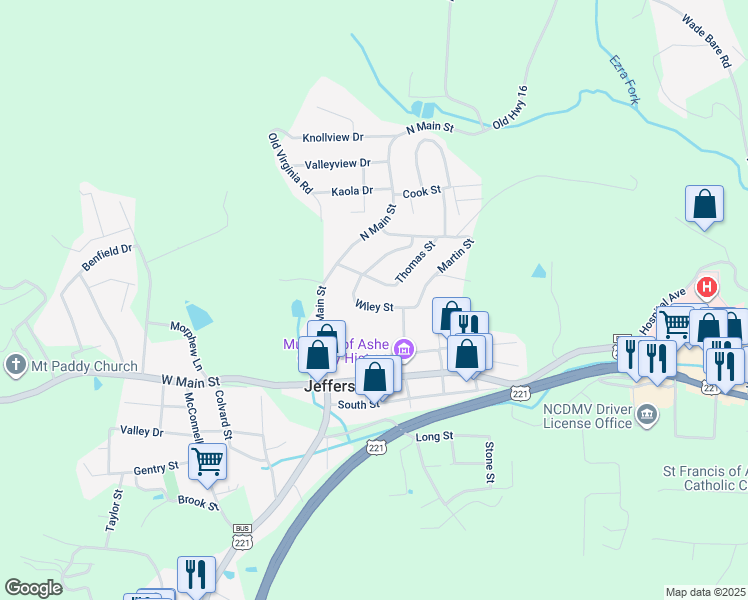map of restaurants, bars, coffee shops, grocery stores, and more near 145 Wiley Street in Jefferson