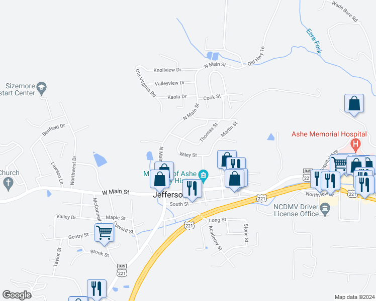 map of restaurants, bars, coffee shops, grocery stores, and more near 145 Wiley Street in Jefferson