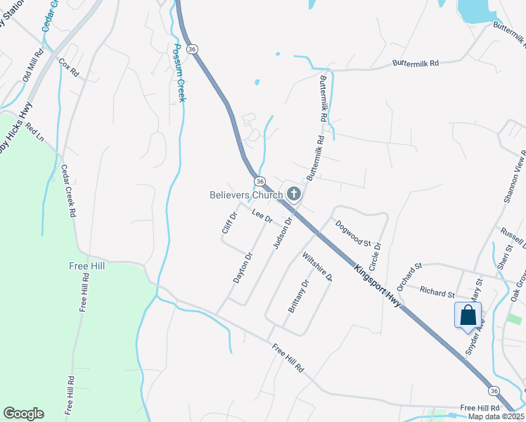 map of restaurants, bars, coffee shops, grocery stores, and more near 113 Lee Drive in Johnson City