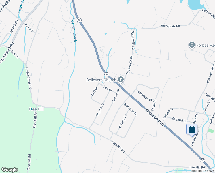 map of restaurants, bars, coffee shops, grocery stores, and more near 113 Lee Drive in Johnson City