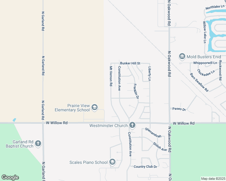 map of restaurants, bars, coffee shops, grocery stores, and more near 2717 Mount Vernon Road in Enid